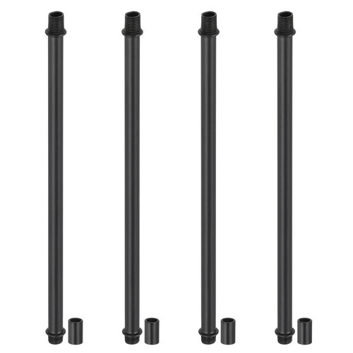 PATIKIL Straight Pipe Lamp Stems Rod Kit, 4Set M10 Carbon Steel 250mm(9.84") Long Double End Thread Rod with Coupling Nuts Sleeve Connector for Table Lamps Chandeliers, Black