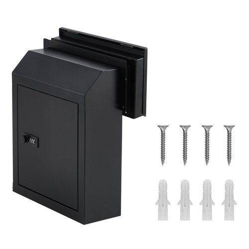 Jadosiler Through The Door Key & Mail Drop Box, Steel Made Through-The-Door Mailbox with Combination Lock, 14x6x14 Inches - Package Delivery Box & Newspaper Box，Black