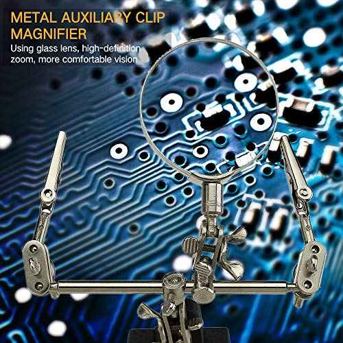 AORAEM Helping Hands Magnifier with Dual Adjustable Alligator Clips in 2.5X Magnifying Glass Soldering Station for Crafting, Hobby, Micro Objects (Not Include Battery)