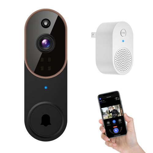 SearByte 1080p Wireless Smart Doorbell Camera with Doorbell Receiver, HD Live Image, AI Human Detection, 2.4GHz Wi-Fi, Two- Way Audio, Cloud Storage, Battery Powered Camera (Brown)