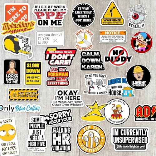 225PCS Funny Hard Hat Stickers (Dirty) for Adults Humor Waterproof Vinyl Welding Helmet, Tool Box, Electrician, Mechanic Construction - Blue Collar Gifts for Men No Repeat