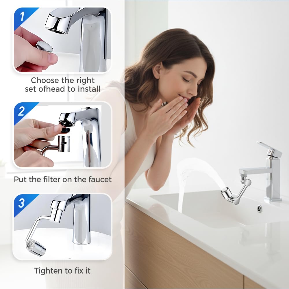 Rotatable Faucet Aerator Extension, 2026 New Universal Sink Faucet 1440° Rotatable Faucet Aerator Extension, U Shaped Faucet Extender, 360° Rotating Faucet Extender for Bathroom Sink/Kitchen (3 PCS)