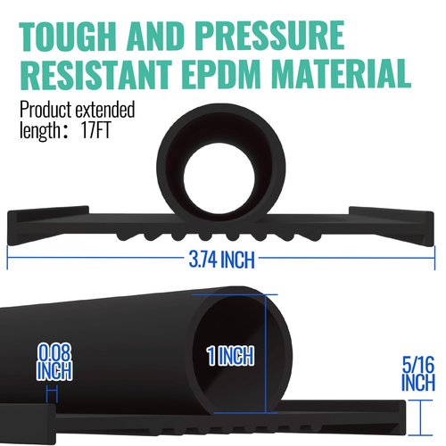 Garage Door Seals - 17FT Heavy-Duty Garage Door Weather Stripping Seal Strip Replacement, Rubber Resistance Gasket, Weatherproof Insulation Kit with 5/16" T-Ends, 3 3/4 Inch Width, Black