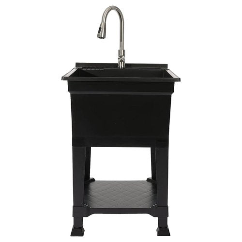 UTILITYSINKS Freestanding Utility Tub Sink with Quick Connect Drain, 24 x 24", Black - Portable and Compact Sink with Faucet for Outdoor Kitchen, Laundry Room, Garage, and Basement