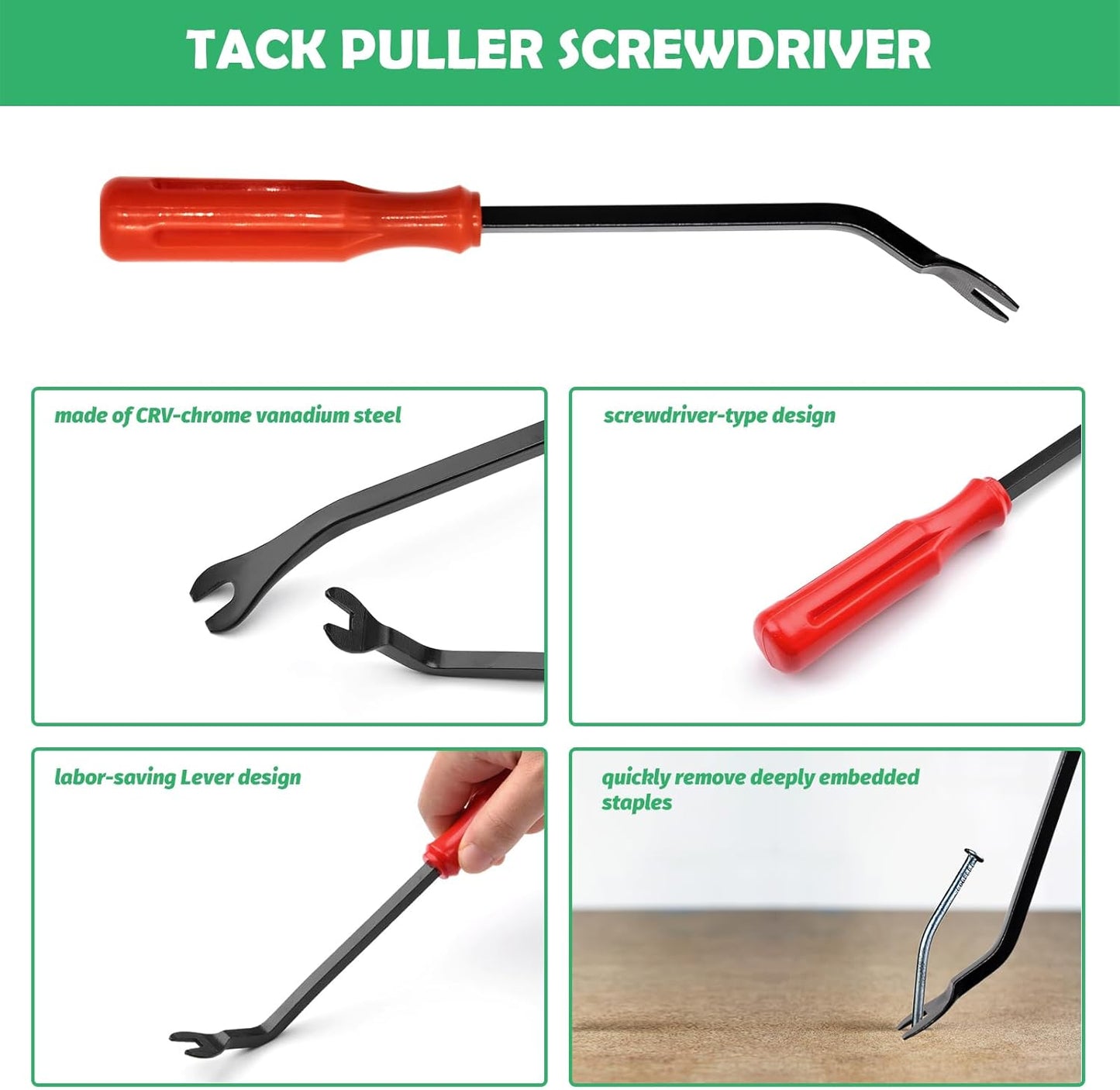 6Pcs Upholstery Staple Remover Tool with 7'' End Cutting Pliers, Tack Puller Lifter and Staple Removal Tool Quickly and Easily Extract Nails Set for Photo Frame Carpet Floor Furniture