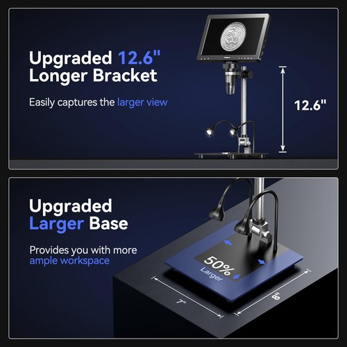 TOMLOV DM9 Max Digital Microscope: 20MP 10.1" 1500X HD IPS HDMI Coin Microscope Magnifier for Error Coins with Screen, LCD Soldering Microscopes for Adults, 10 LED Lights, PC/TV Compatible, 64GB