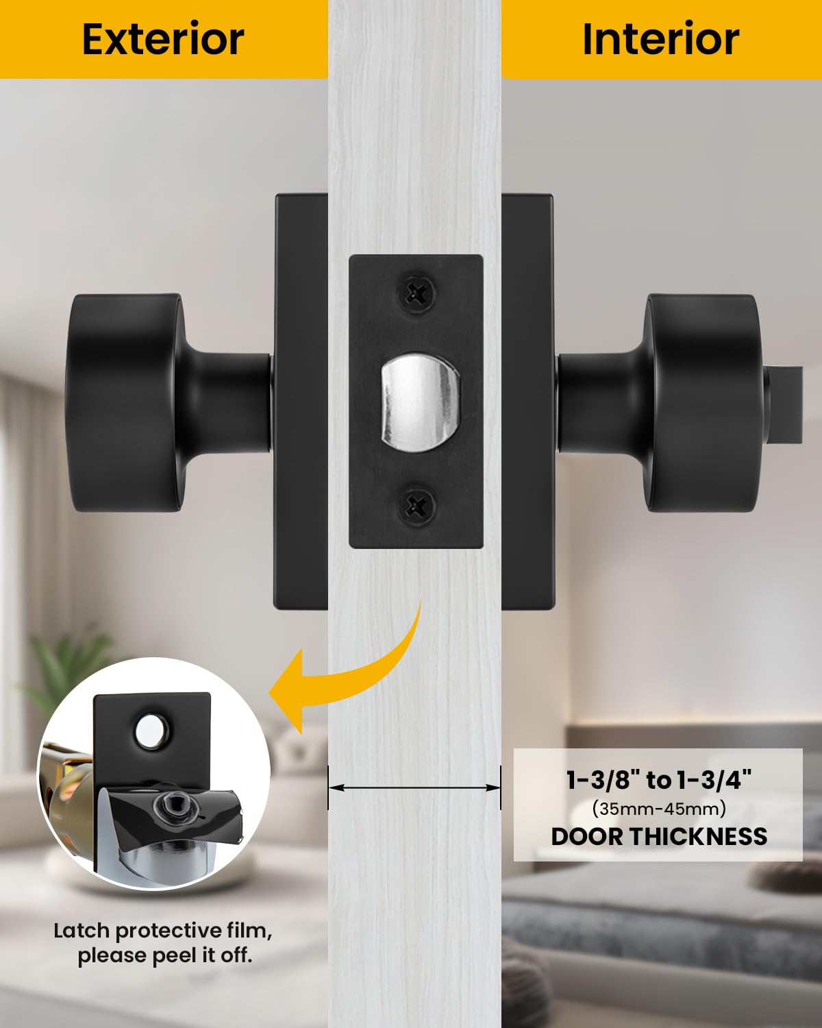 Goldenwarm Black Door Knob Interior, Zinc Alloy Matte Black Privacy Door Knobs for Bedroom Bathroom, Heavy Duty Modern Interior Door Knob (1 Pack)