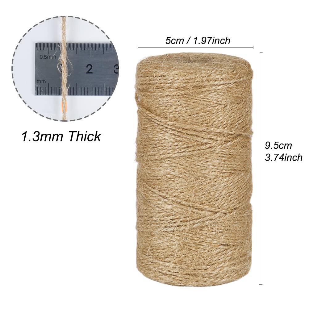 Tenn Well Natural Jute Twine, 656 Feet 1mm Thin Rustic Twine String for Arts & Crafts, Gift Wrapping, Gardening, Wedding, Halloween Decor, Christmas Ornaments (2PCS X 328 Feet)