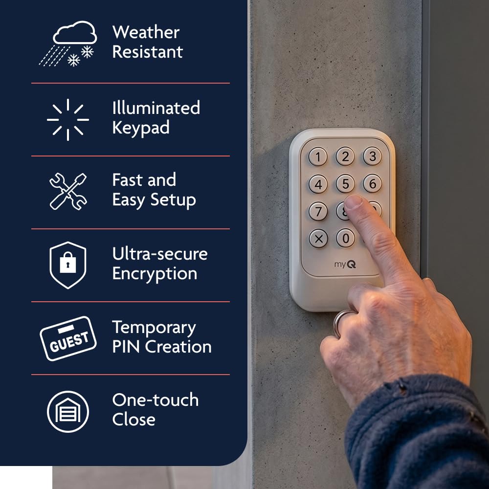 Chamberlain Genuine myQ Garage Door Opener Keypad – Wireless Exterior Keyless Entry, Secure Pin Access, Weather Resistant – Works with Chamberlain, LiftMaster & Craftsman Openers