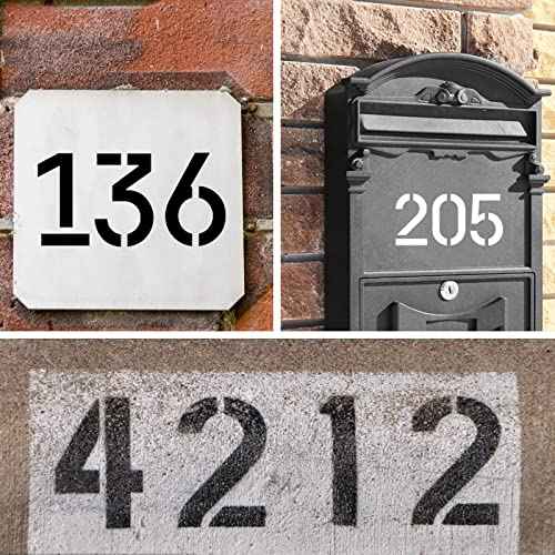 4 Inch Curb Stencil Kit 0-9 Address Number Stencil, 20Pcs Reusable 14 Mil Mylar Plastic Numbers Stencils with Masking Tape for Painting on Road, Wall, Wood, Mailbox(4"Tall)