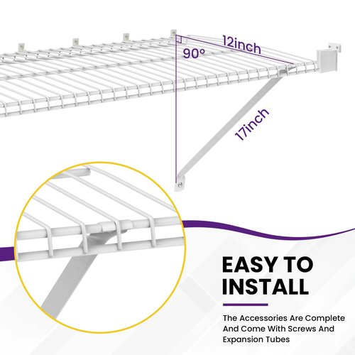 SATUY 20Pcs 12 Inch Wire Shelf Brackets Kit, Includes Shelf Support and End Brackets Wire Shelf Clips with Anchors and Screws for Wardrobe Closet Wall Shelving Installation (4 Set)