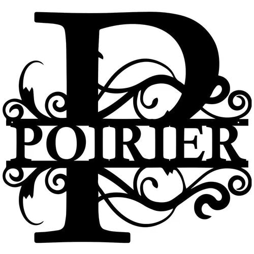 Personalized Family Name Sign, Custom Ornate Monogram Letter with First Last Name Split Letter Name Sign - Metal Wall Art Home Decor