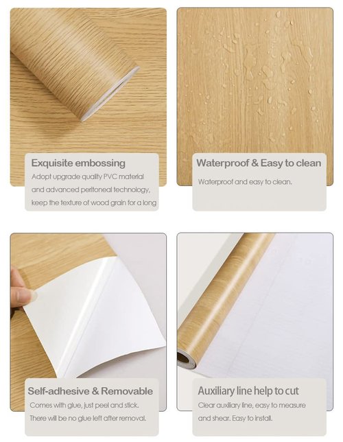 Sevalo Wood Contact Paper Wood Peel and Stick Wallpaper Light Wooden Grain Contact Paper for Cabinets and Drawers Self Adhesive Removable Wallpaper 17.7inW 118inL Oak Natural Easy to Install & Clean