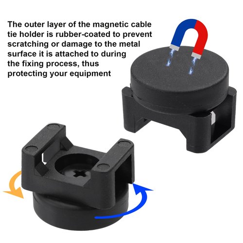 10pcs Magnetic Zip Tie Mounts, Cable Tie Holder Base with Strong Magnet Multipurpose Wire Organizer for Home Office Car Boat Electrical Wiring Cable Management