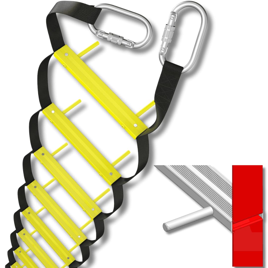 ISOP Fire Escape Rope Ladder 4 Story 32ft & Heavy Duty Mounting Anchors | Fire Escape Ladder for Home 4th Floor | Stable & Compact | Emergency Ladder Wall Fixed | Reusable Fire Rescue Ladders