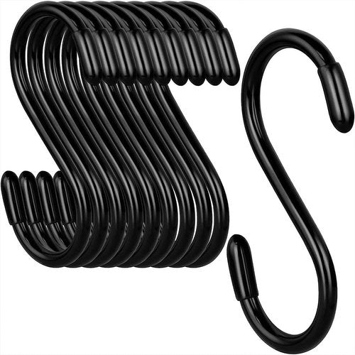 10 PCS S-Type Hook Versatility S-Hooks Garage Hook Heavy Object Hook Practical Clothes Hook for Hanging Plants,Clothes,Jeans,Pot Pan Garden Black