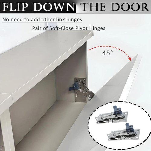Hxszk LD-0220-50SC Soft-Close Pivot Hinges 2-Pack, Silent Tip Out Tray & Cabinet Hinges, Heavy-Duty Self-Closing for Kitchen/Bathroom (Silver)