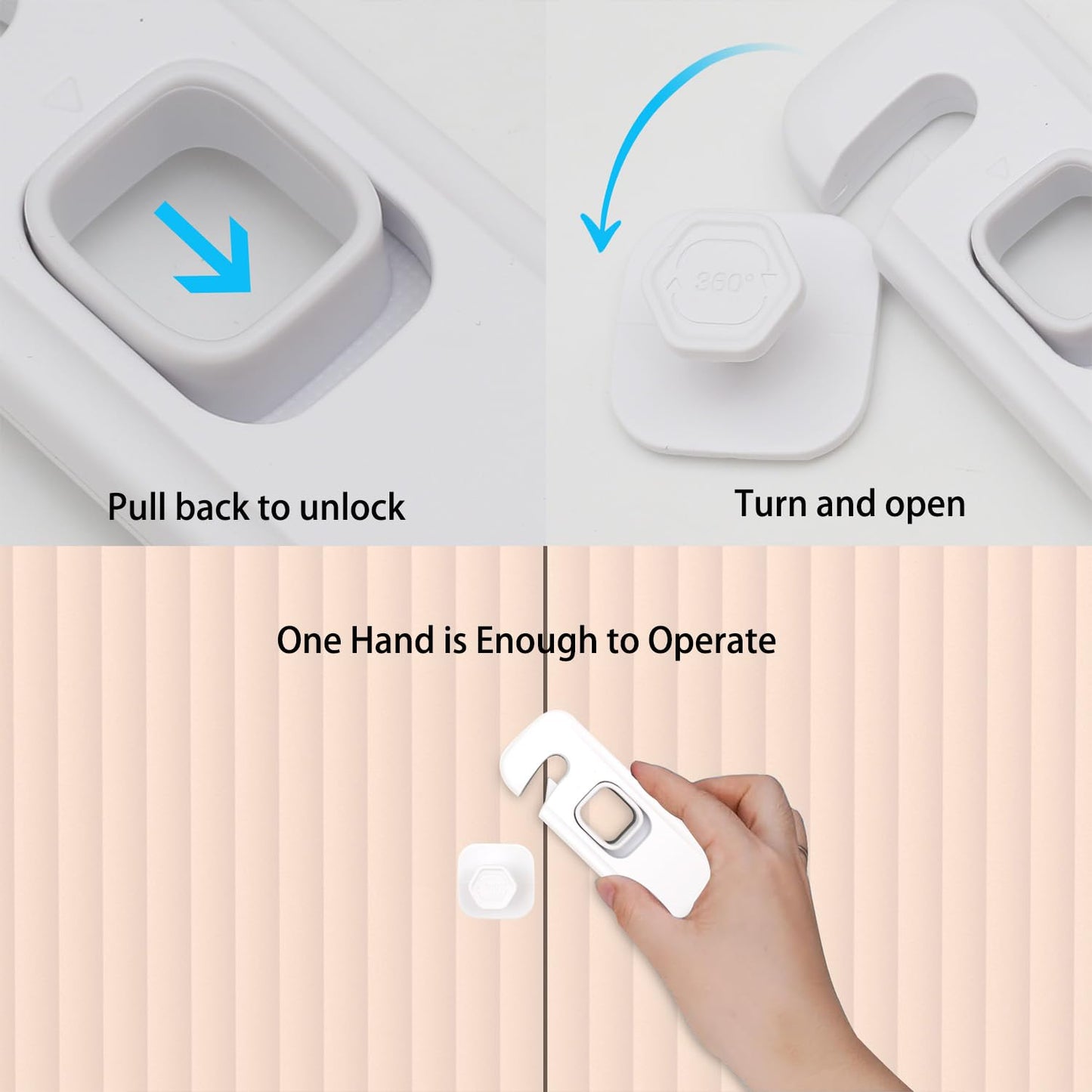 Fridge Child Lock for Refrigerator, Freezer and Cabinet, 2 Pack Adhesive Baby Proof Latches, White