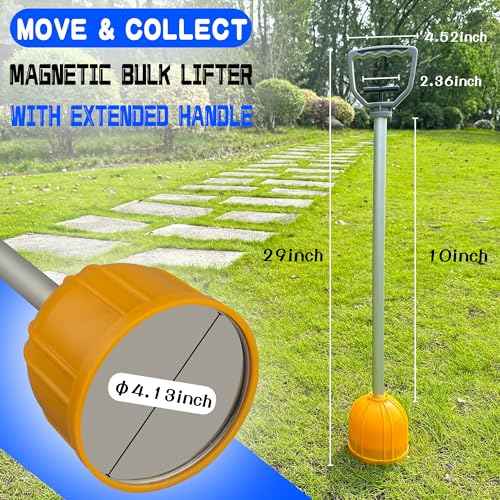 ULIBERMAGNET 29inch Long Reach Magnetic Pickup Tool, Magnetic Bulk Lifter with Quick Release, Yard Pull Magnet Sweeper, Metal Manual Magnetic Swarf Tool with Extended Handle for Nails, Screws, Nut