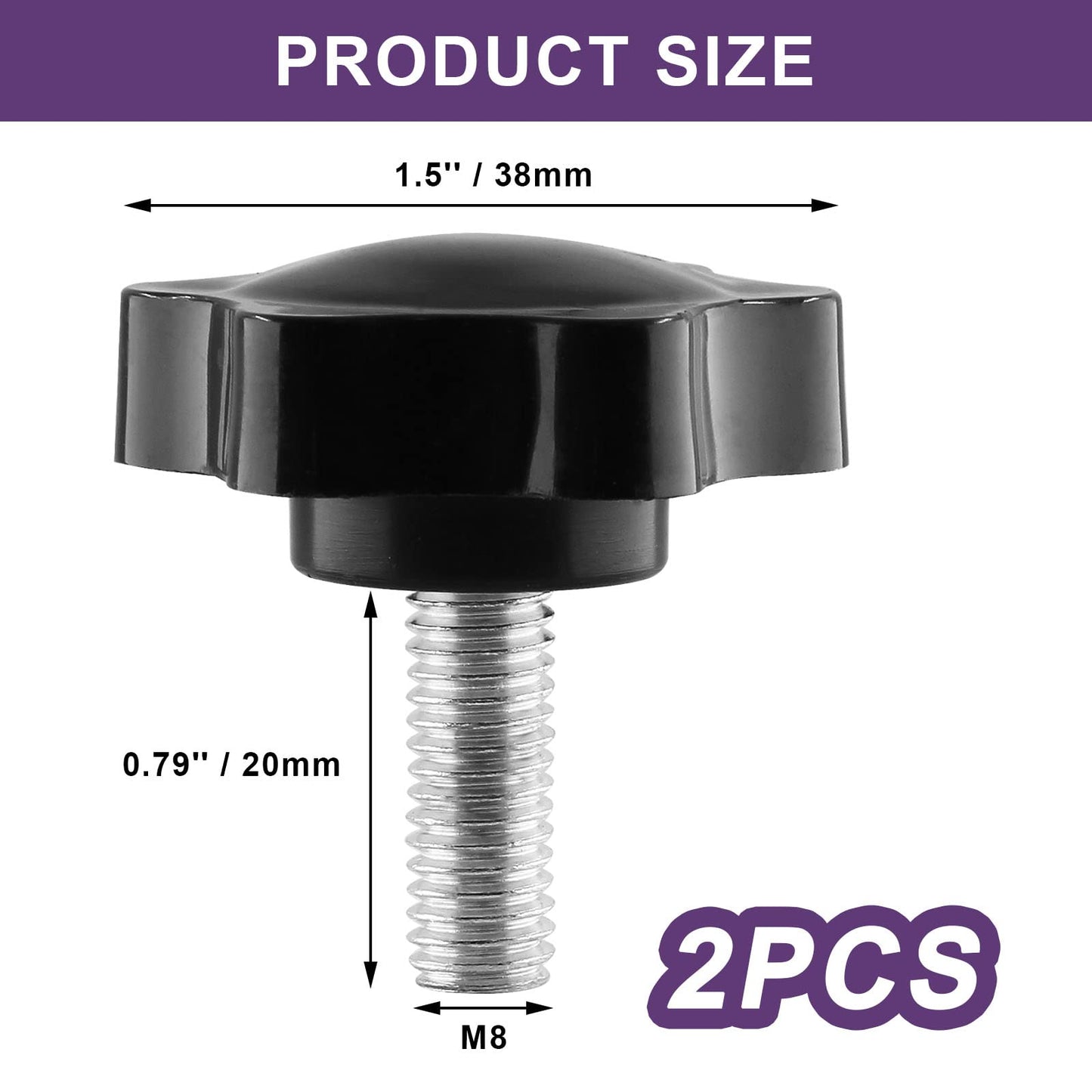 LifCratms M8 x 20mm Thread Star Knob 2Pcs, Plastic Hex Shaped Clamping Knob Handle Hand Tightening Screw for Umbrella Base Replacement