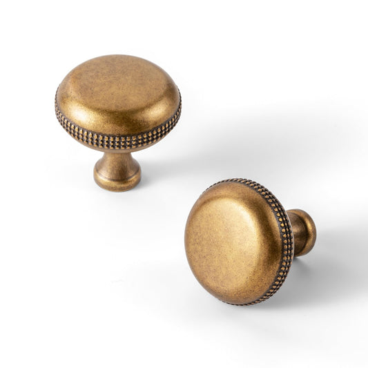 Goo-Ki 6 Pack Antique Brass Kitchen Cabinet Knobs - Beaded Edge Vintage Design | Farmhouse & Drawer Hardware
