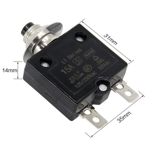 RKURCK 125-250V AC 50V DC Push Button Circuit Breaker 15Amp Thermal Overload Protector L1 Series Manual Reset Thermal Circuit Breaker 15A