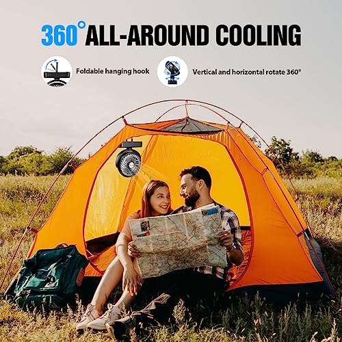 AMACOOL 5-Inch Portable Camping Fan with LED Lantern, 40H Rechargeable Work Time