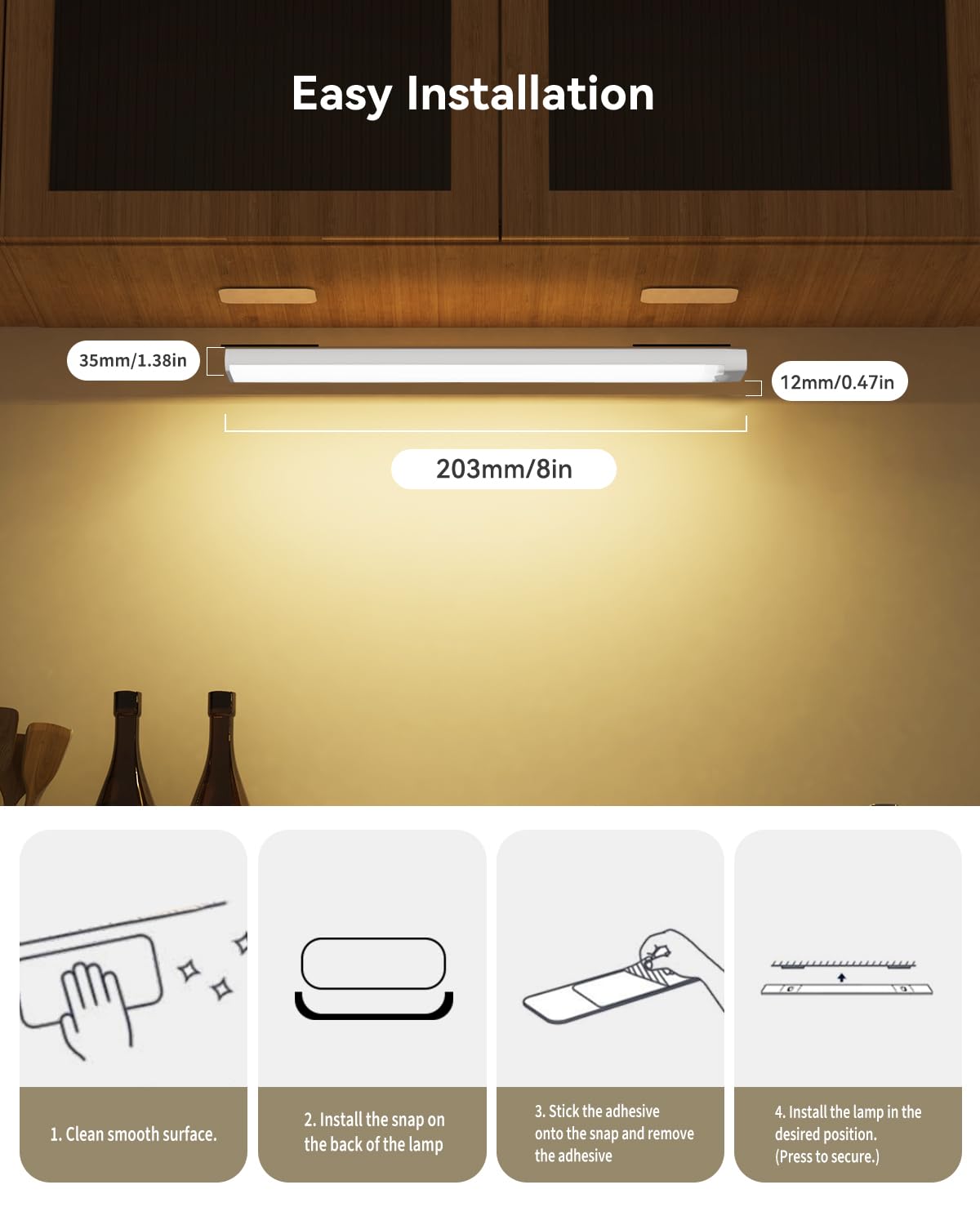 Rihvy 3 Packs Under Cabinet Lighting with Charging Station 8 Inches, Motion Sensor Light Indoor Rechargeable, 3 Color Dimmable Closet Light, USB Led Stick on Under Counter Lights for Kitchen Pantry