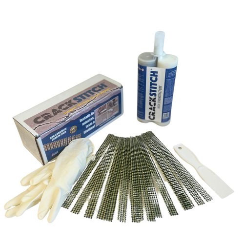 CrackStitch 15-Stitch Concrete Crack Repair Kit with Epoxy | DIY Foundation Crack Repair | for Basements, Garages, & Pools | Carbon Fiber & Kevlar Reinforcement for Concrete Floors, Walls & Block
