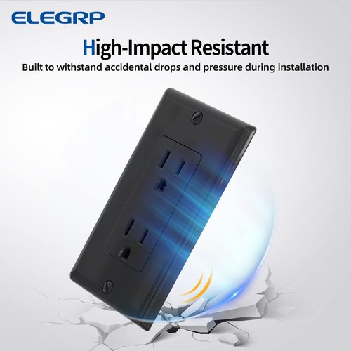 ELEGRP Decorator Receptacle, 15A 125V Standard Electrical Wall Outlet, 2 Pole 3 Wire, Non-Tamper Resistant, NEMA 5-15R, Self-Grounding Residential Grade, w/Wall Plate, UL (Glossy Black, 10 Pack)