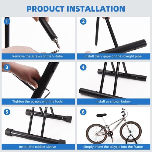 Andeshunk Metal Bike Storage Rack, Floor Stand for 3 Bicycles, Outdoor Loop Parking Holder for Garage, Shed (1 paragraph)
