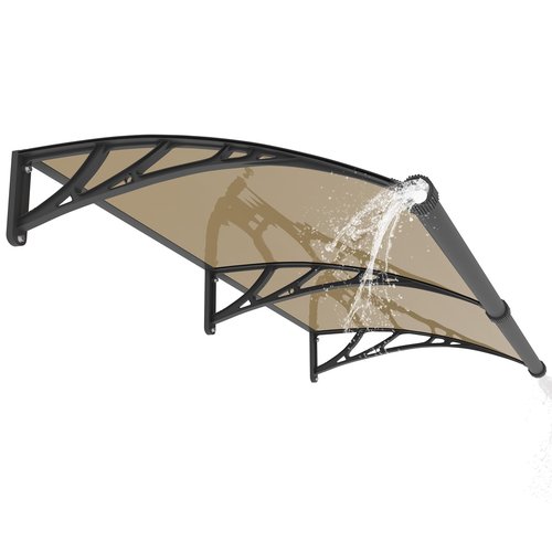 DAWNINGHOMM Door Awning Window Canopy, 40x40 Inch Awnings for Doors with Drainage,Porch,Patio,Deck,Solid Polycarbonate Sheet UV, Rain, and Snow Protection,Black Bracket & Brown Panel