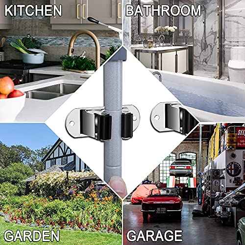 Mop and Broom Holder Wall Mount Heavy Duty Stainless Steel Wall Mounted Broom Organizer Laundry Room Home Garden Garage Storage and Organization Rack (Silver)