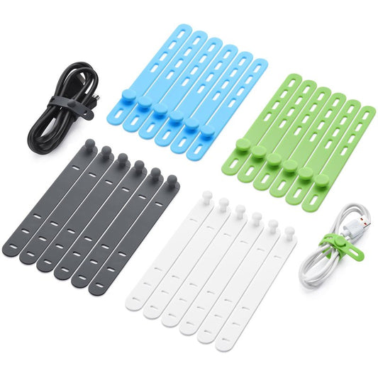 24 Pcs Silicone Cable Ties, Cord Organizer Ties, Cord Ties Reusable, Cord Wrap Cable Organizer 5Inch Cable Management (4 Color) Cbfoeyk