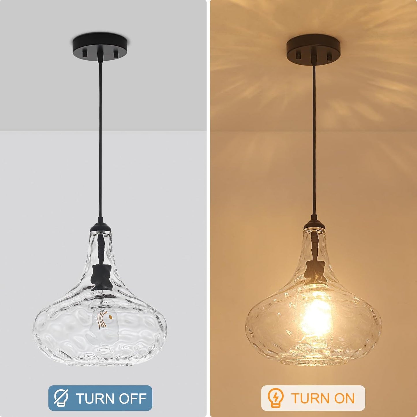 9.3" Blown Glass Pendant Lighting for Kitchen Island,Black Large Pendant Light Fixture with blown Thickened Glass,1 Light Farmhouse Hanging Light for Hallway,Bedroom, Living Room Tall 14 inch