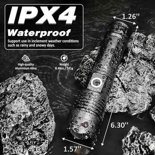 ISUNMEA Rechargeable Strong Flashlight, Zoomable LED Powerful Flashlights 1500LM High Lumens w/ 5 Modes Waterproof Handheld Flash Light for Emergencies Outdoor Camping Hiking Home Power Outage 1-Pack