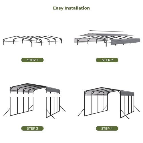 Lyromix Carport 12x20 FT Heavy Duty Metal Carport, Outdoor Metal Canopy with Additional Diagonal Bars and 4 Support Feet, Car Port Garage Galvanized Shelter for Car, Boat and Tractor