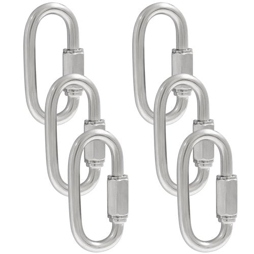 Qjaiune 6Pcs Quick Links 3/16 Inch 304 Stainless Steel D Shape Locking Quick Connector, M5 Quick Link Chain Heavy Duty Durable Chain Connector - 648lbs Capacity