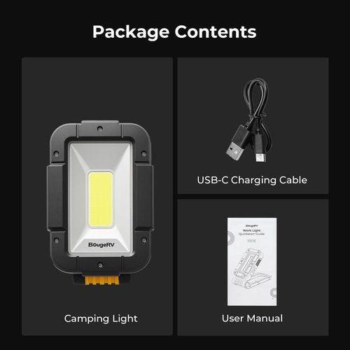 BougeRV Work Light, 1500 Lumens Rechargeable Light, Magnetic Flashlight, Portable LED Lighting, 180° Rotate Job Site Lighting for Car Repairing, Camping, Outdoor, and Emergency Use (Model: WL01 PRO)