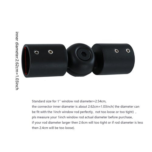 1" Window Corner Curtain Rod Connector 1 pcs Black, Adjustable Curtains Pole Hinged Elbow Rods Extender for Bay Window Curtain Rods or Corner Drapery Blinds Rods