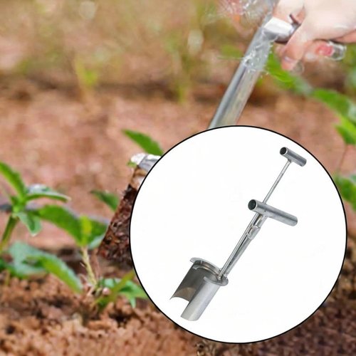 IEUDNS Bulb Planter Tool Accessories Time Saving with Handle Silver Stainless Steel Garden Tools for Garden Digging Transplanting