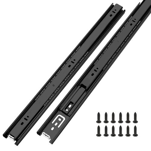 LONTAN 12 Inch Full Extension Ball Bearing Drawer Slides 1 Pair Side Mount Cabinet Rails Tool Box Trash Can Glides Black Heavy Duty Kitchen Drawer Runners 100LB Capacity