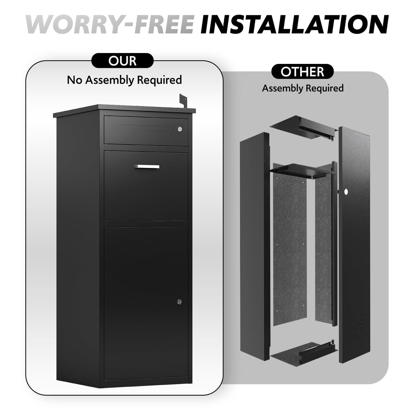 Large Capacity Parcel Drop Box with Secure Locking Function - Cold Rolled Steel Package Delivery Boxes, Weatherproof Freestanding Design for Packages, Mail & Magazines (16.92"x15.74"x44.5")