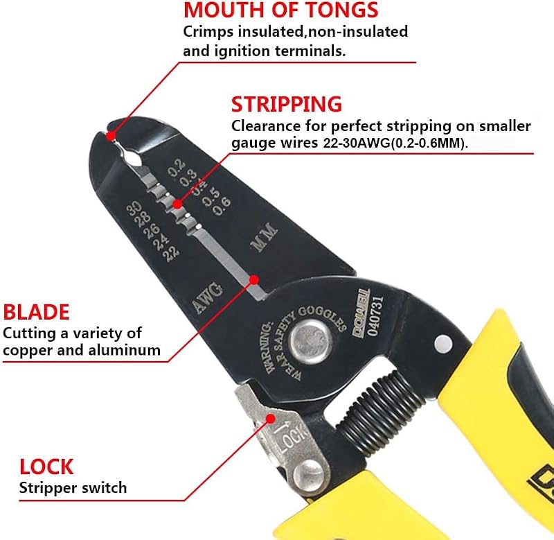 DOWELL Wire Stripper 22-30 AWG with Cutting & Safety Lock - Hand Tool