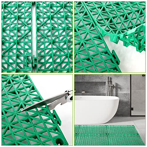 12 Pack 12'' x 12'' Interlocking Rubber Outdoor Flooring Tiles Non-Slip Shower Mat Pool Mats for Floor, Drain, Deck, Pool, Patio, Balcony, Kitchen, Yard (Green)