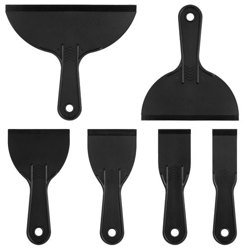 LIQWEI 6 Pcs Plastic Putty Knife, Flexible Paint Scraper Tool, Black Spackle Tool Puttys Knifes Set for Repairing Walls, Pasting Plaster, Scraping Putty Plastic Puttys Knife Scraper