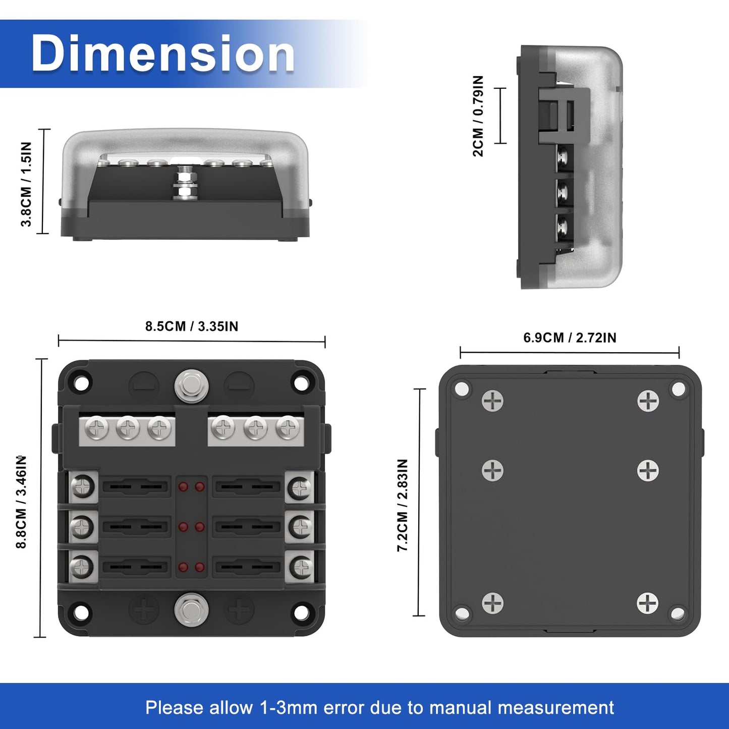 UCkasayfy 6 Way Fuse Block Box 12V/24V DC, ATC/ATO Fuse Panel with LED Indicator for Marine Boat Automotive Motorcycle
