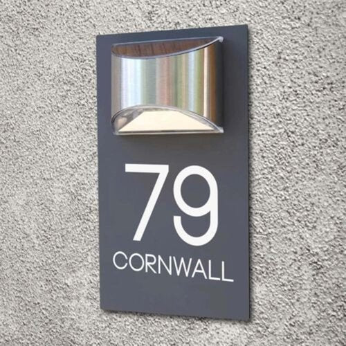 Custom House Number Sign with Solar Light – Personalized Door Plaque with Modern Design – Waterproof Outdoor Address Sign for Home, Yard, Porch