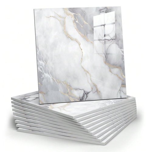 Chejiaye 10pcs Marble Peel and Stick Backsplash Waterproof Washroom Wall Panels, Peel and Stick Tile, PVC Wall Panels for Kitchen,Bathroom,Living Room,Colorful (Not Real Tile,11.8" x 11.8")