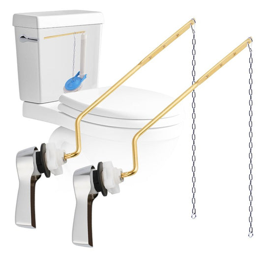 Hibbent 2 Pack Universal Metal Side Mount Toilet Handle with Stainless Steel Flapper Chains, Brass Toilet Flush Lever Replacement Kit with 4 Adjustable Holes for Most Side-Mount Toilets, Chrome Finish